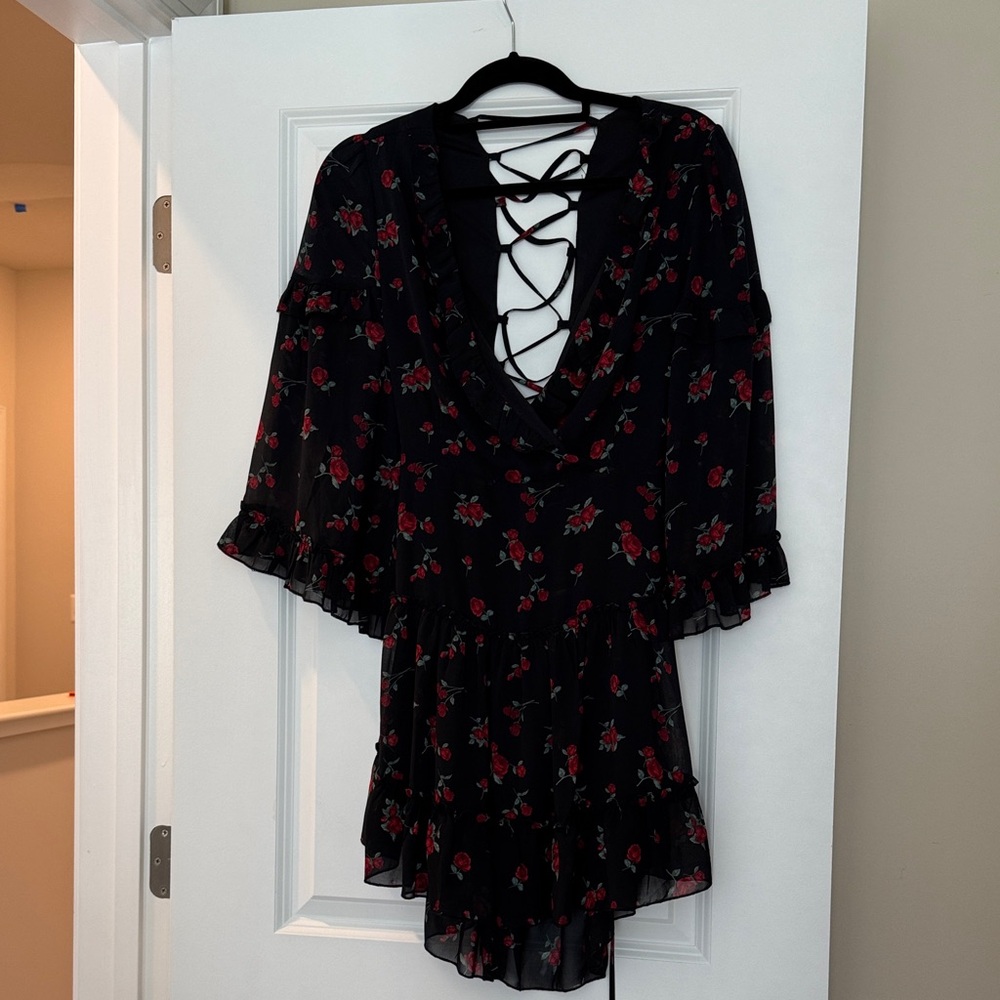 Forever 21 Black Dress with Red Floral Accents
